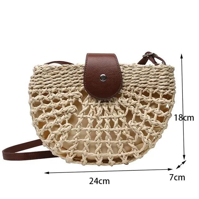 Yogodlns Summer Straw Bag For Women Fashion Semicircle Crossbody Bags Rattan Handmade Messenger Handbag Travel Beach Bags Tote