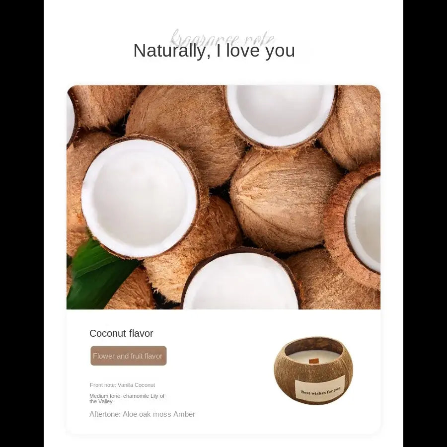 1pc Natural Coconut Shell Coconut Scented Candles, Soy Wax Aromatherapy Scented Candles, Table Ornaments, Home Decors Candle