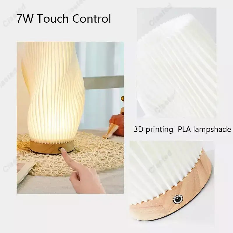 7W Wood Table Lamp For Bedroom USB Rechargeable Bedside Lamp Stepless Dimmable LED Desk Light Home Christmas Decoration