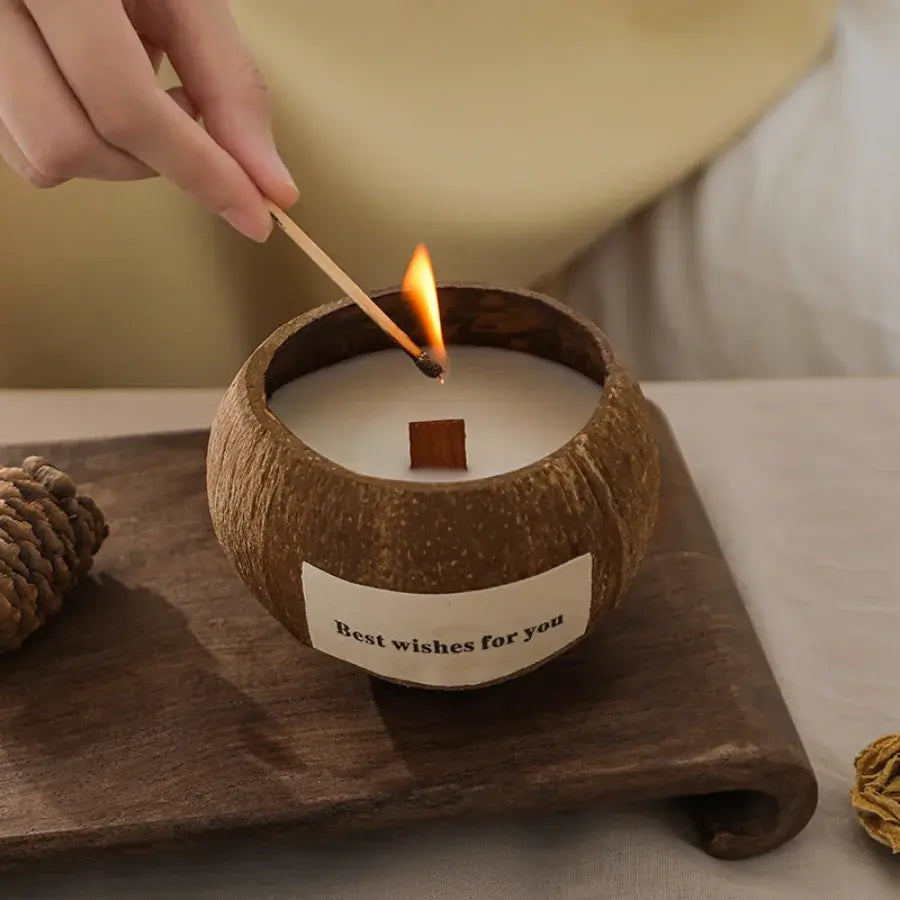 1pc Natural Coconut Shell Coconut Scented Candles, Soy Wax Aromatherapy Scented Candles, Table Ornaments, Home Decors Candle