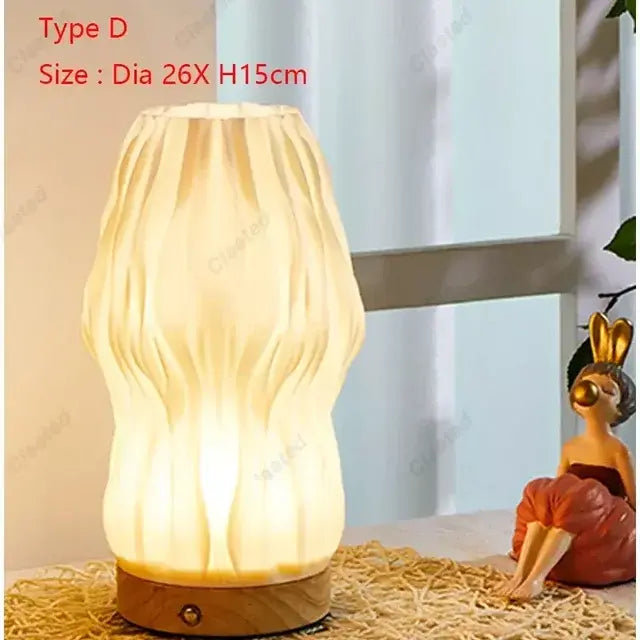 7W Wood Table Lamp For Bedroom USB Rechargeable Bedside Lamp Stepless Dimmable LED Desk Light Home Christmas Decoration