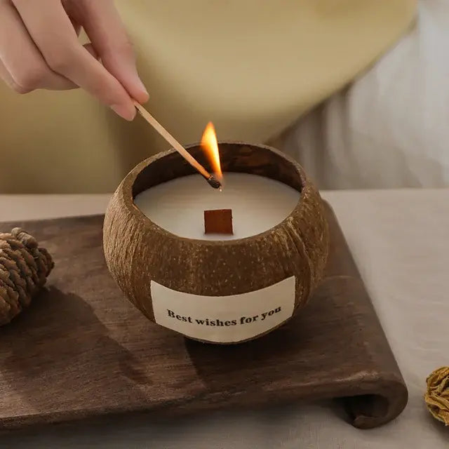 1pc Natural Coconut Shell Coconut Scented Candles, Soy Wax Aromatherapy Scented Candles, Table Ornaments, Home Decors Candle
