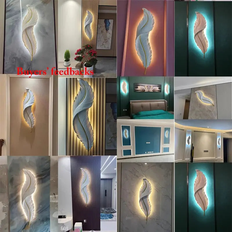 Modern Feather Resin Wall Lamps LED Wall Sconces Bedroom Bedside Living Room Background Wall Hallway Home Decor Indoor Lighting