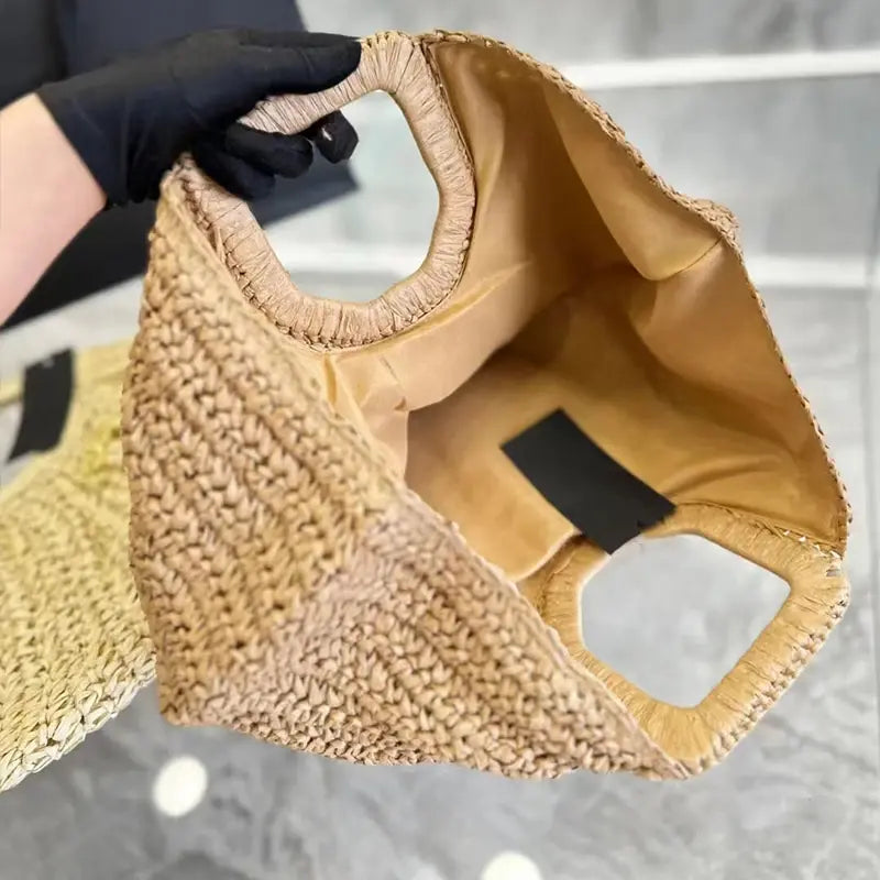 Ladies Moon Design Basket Shopper Bag Beach Straw Bag Summer Woven Travel Handbag For Women Luxury Large Capacity Shoulder Bags